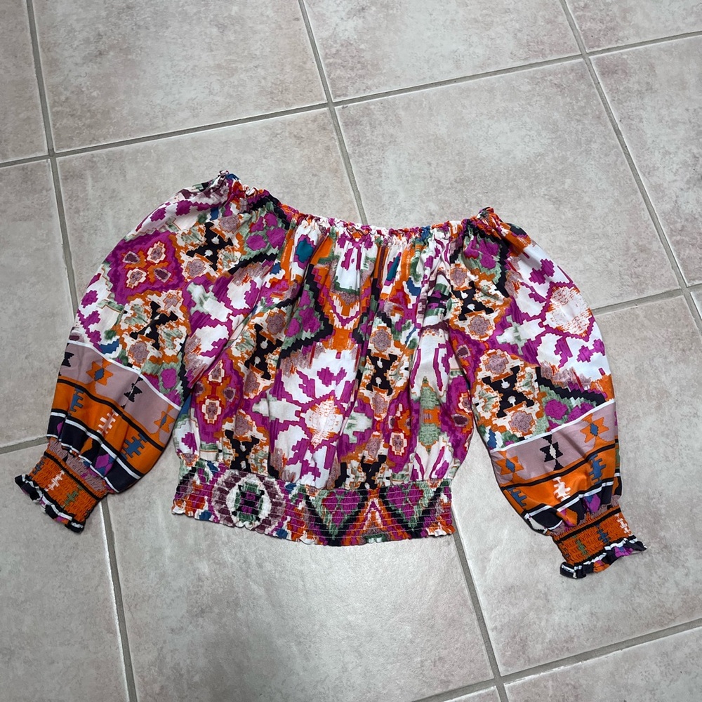 Christian Siriano Purple Orange Multicolor Off-Shoulder Boho Blouse